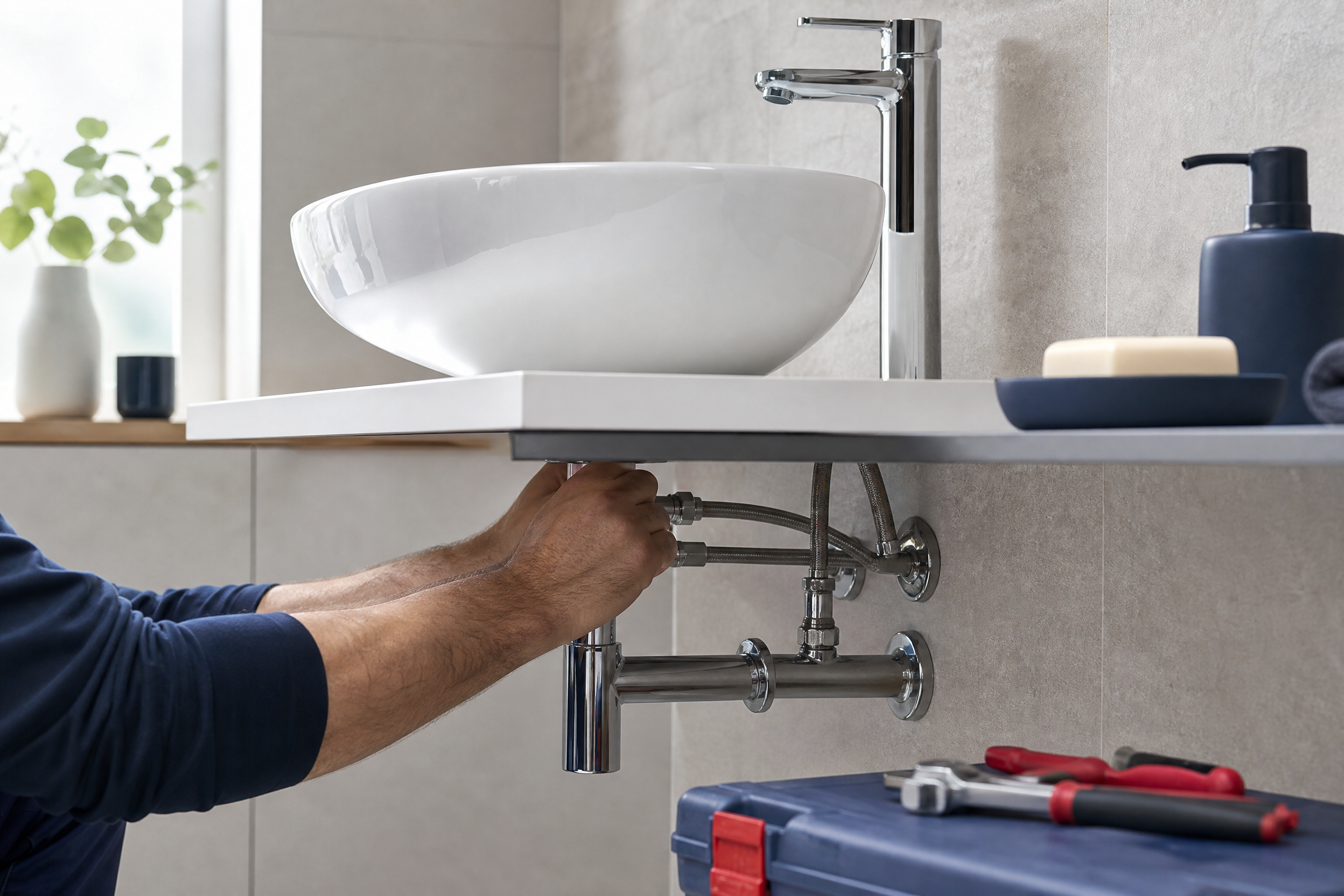 Professionele sanitaire installatie in een moderne badkamer